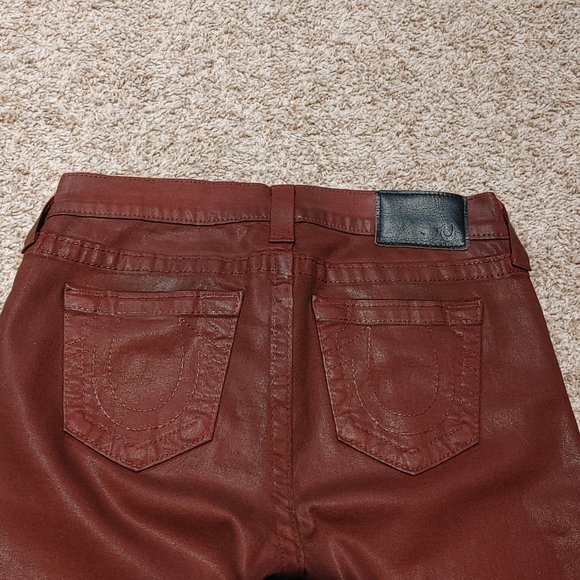 True Religion Wet Look Women's Sz 28 Skinny Jeans Rust Brown Color Pre-owned - Picture 7 of 7